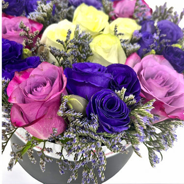 Purple Rose & Lisianthus Bouquet in Black Box